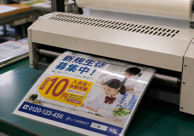 ホットラミネート加工されたチラシ